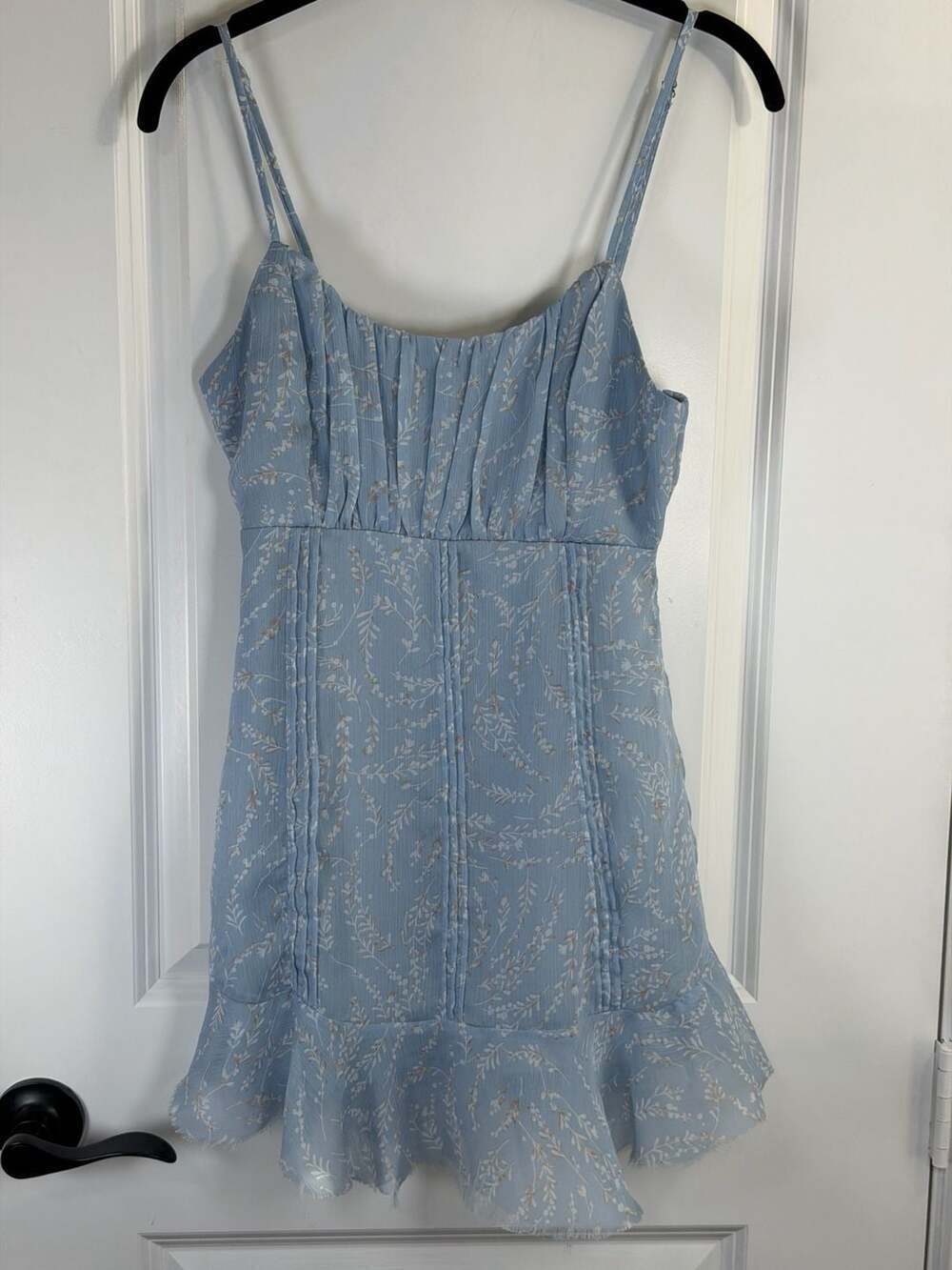 Hello Molly Light Blue Floral Print Chiffon Ruffle Hem Mini Dress